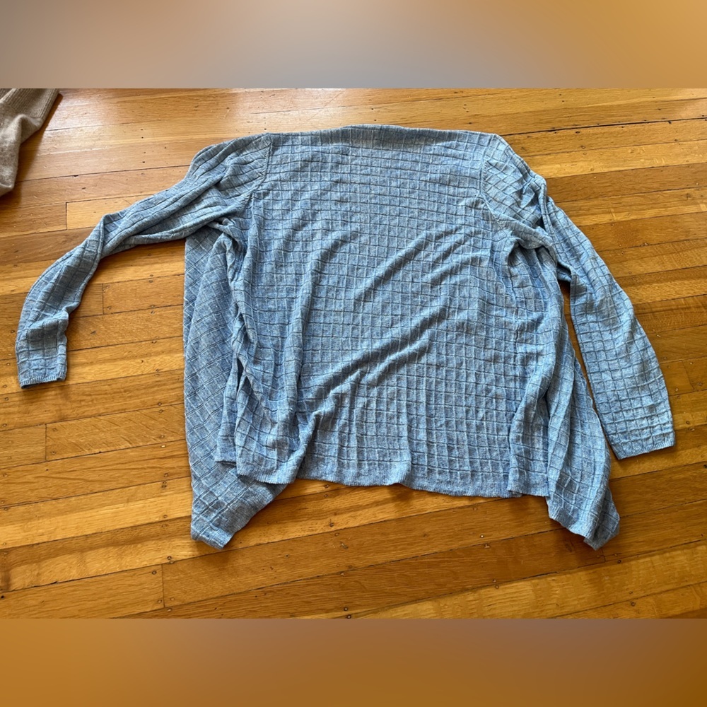 Eileen Fisher light blue linen open summer cardigan sweater scandi girl drapey L - Picture 8 of 8